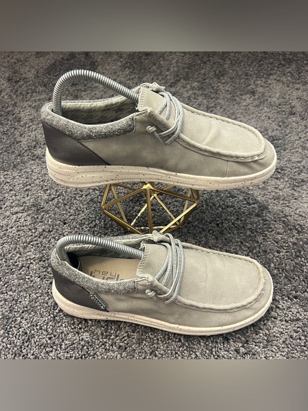 Hey Dude Polly Women’s Size 8 Grey Gray Casual Shoes Loaders Slip On Silver